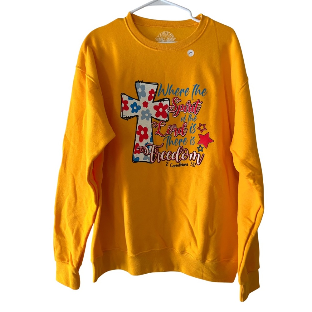 I Love My Freedom Women’s Yellow Where The Spirit Of The Lord Is Sweatshirt